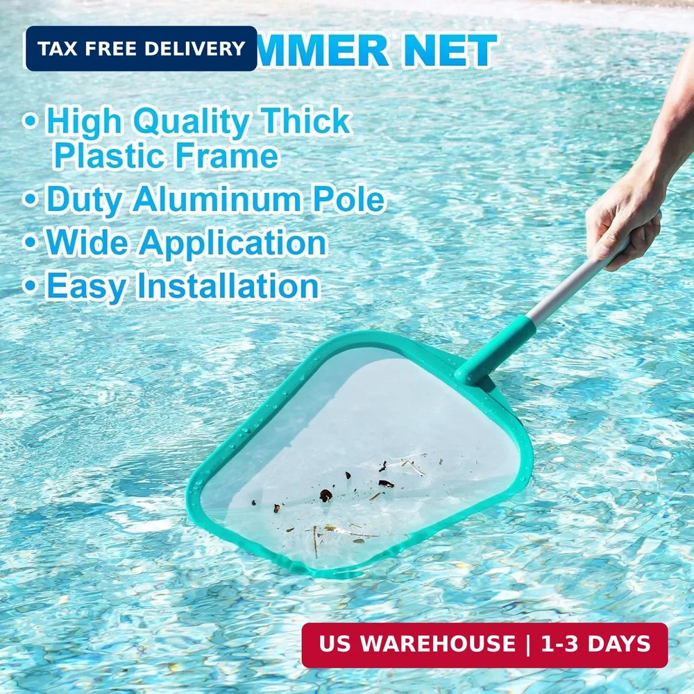 Pool Skimmer - Pool Net with Pole, Pool Skimmer Net with Solid Plastic Frame, Sk