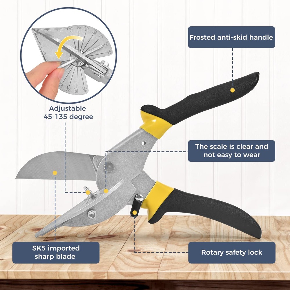 Miter Shears，Sharp Multi Angle Scissors, Adjustable From 45 ° to 135 ° Quarter