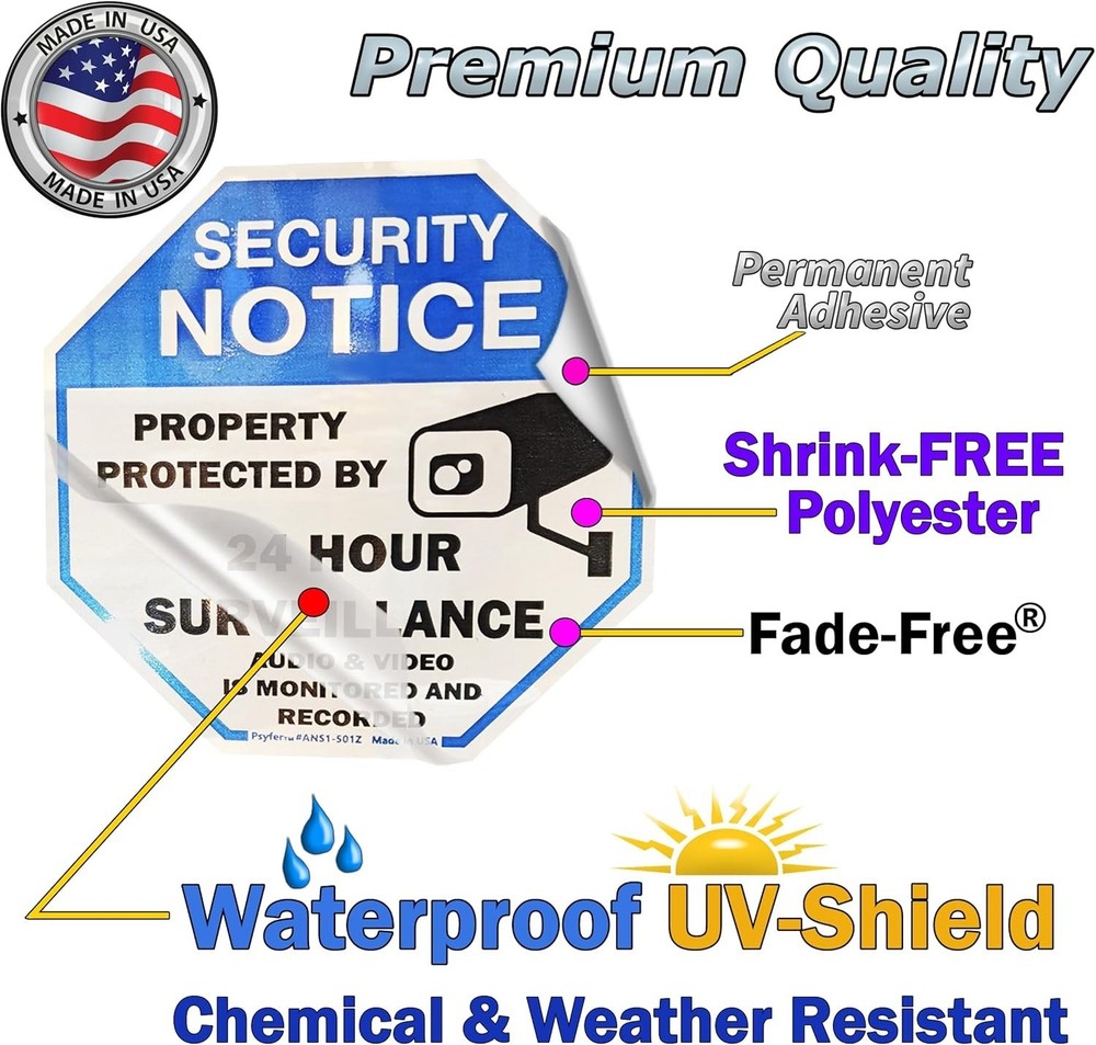 6 Pack Octagonal UV Security Stickers - Waterproof & Chemical Resistant