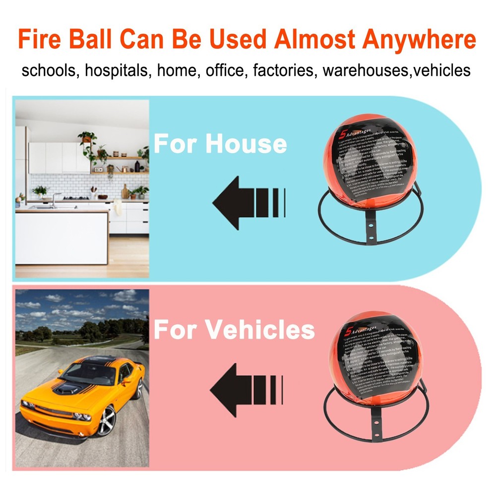 2 PACK Portable Automatic Fire Ball Extinguisher with Bracket and Hook Mount