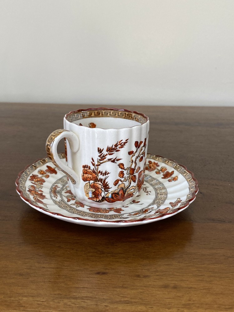 Spode INDIAN TREE Orange/Rust 2 ⅛” Flat Demitasse Cup & Saucer Set(s) Old Mark