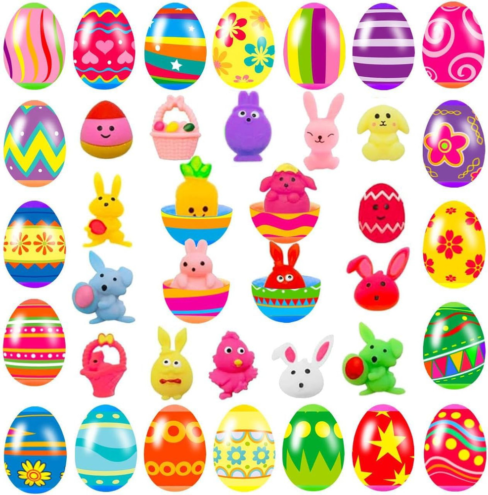 24 Pack Prefilled Colorful Easter Eggs with Squishy Toys Inside