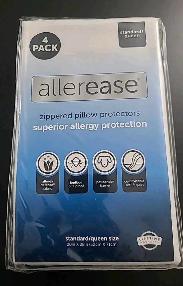 AllerEase Superior Allergy Protection Zippered Protectors Standard/Queen 4 Pack