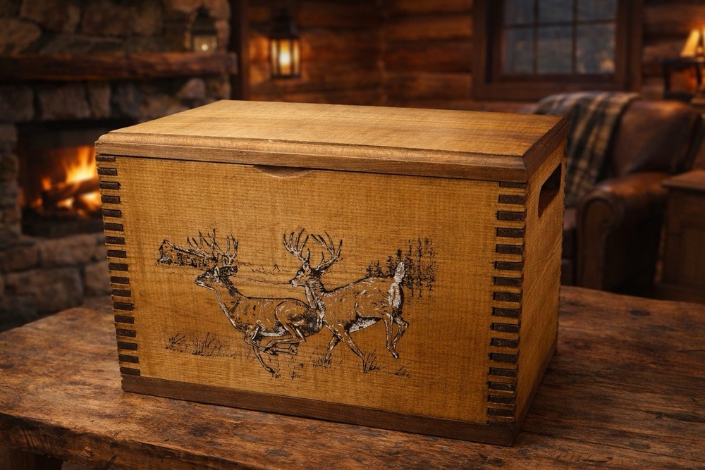 🦌 **Handcrafted Solid Wood Stash Box / Ammo Chest – Rustic Lodge Style 🇺🇸🪵**