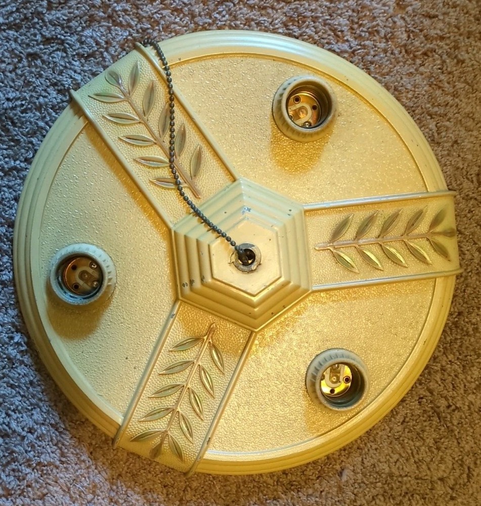 Vintage / Antique 3 Socket Cast Iron Ceiling Lamp Art Deco