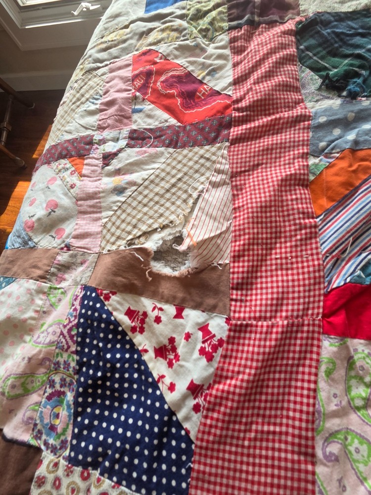 Antique Feedsack Patchwork Quilt Hand Made 72" x 46" #27
