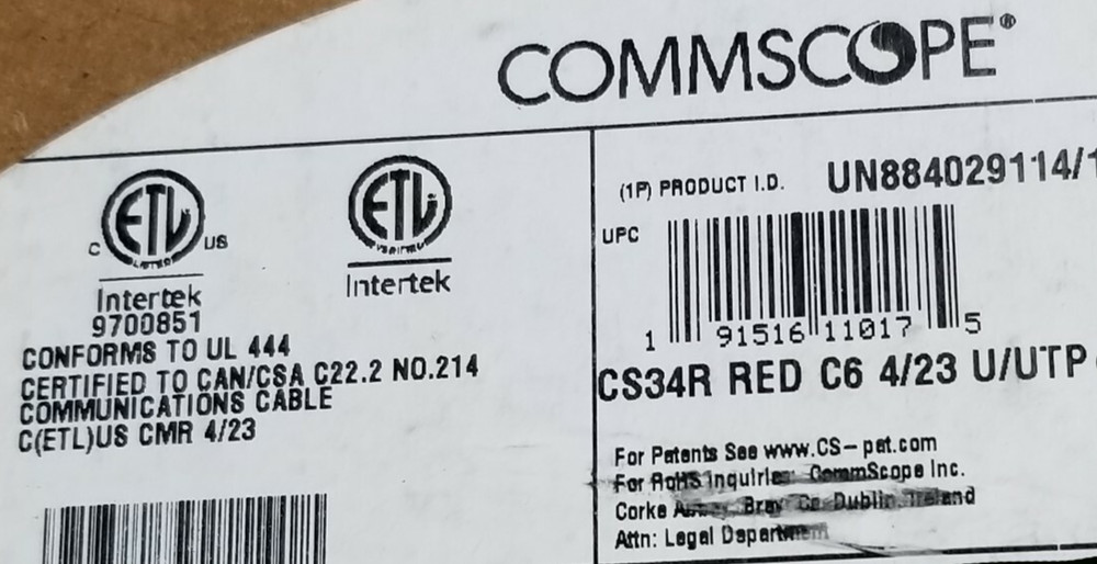 Commscope CS34R 23/4P Cat6 U/UTP WebTrak Riser Network Ethernet Cable Red /100ft