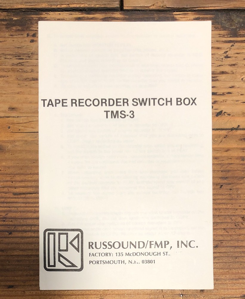 Russound TMS-3 Switch Box Owners / User Manual *Original*