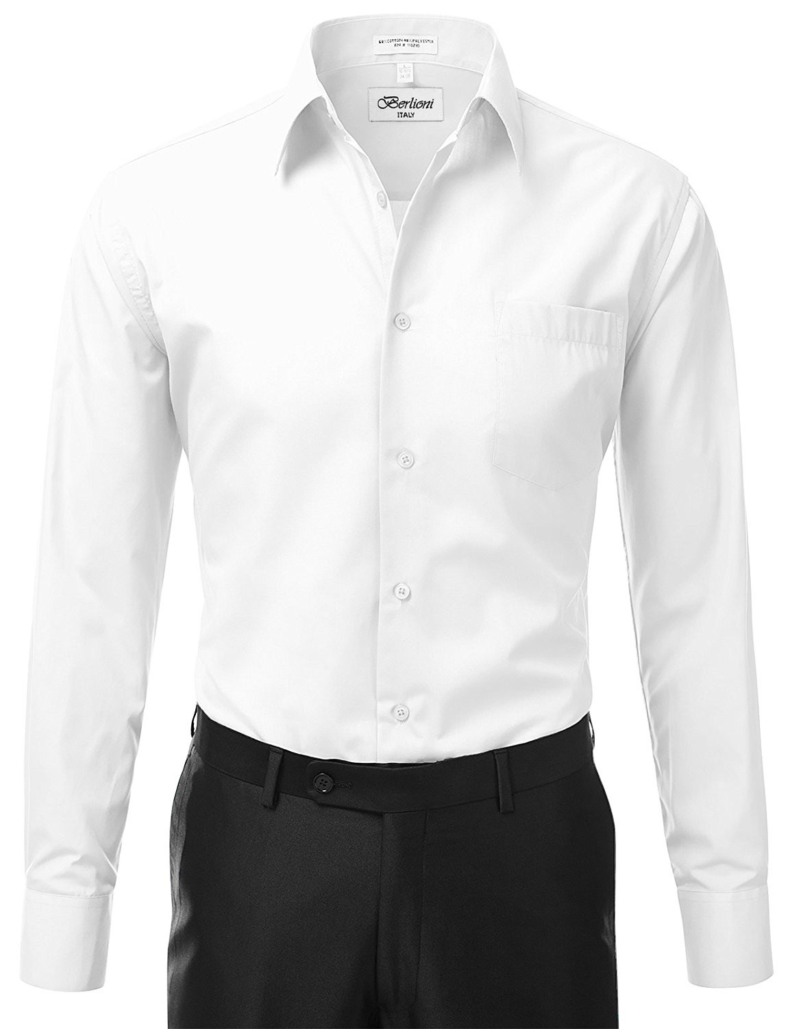 Berlioni Italy Men's Premium French Convertible Cuff Solid Dress Shirt White