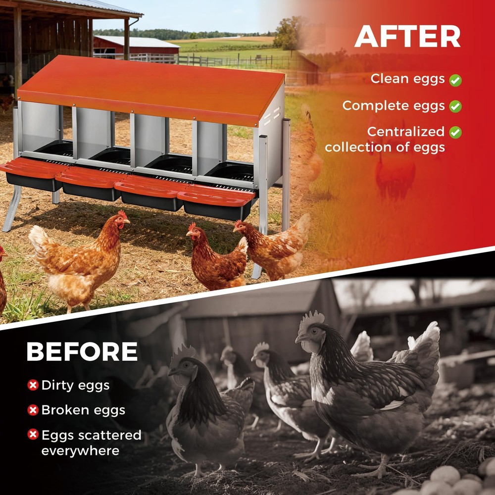 Chicken Nesting Boxes for Hens Laying Eggs 4 Compartments with Support Legs