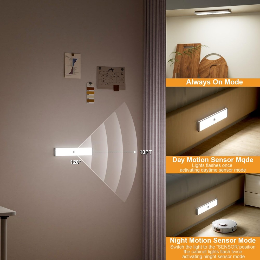 Under Cabinet Lighting,Rechargeable Motion Sensor Light Indoor Night Lights w...