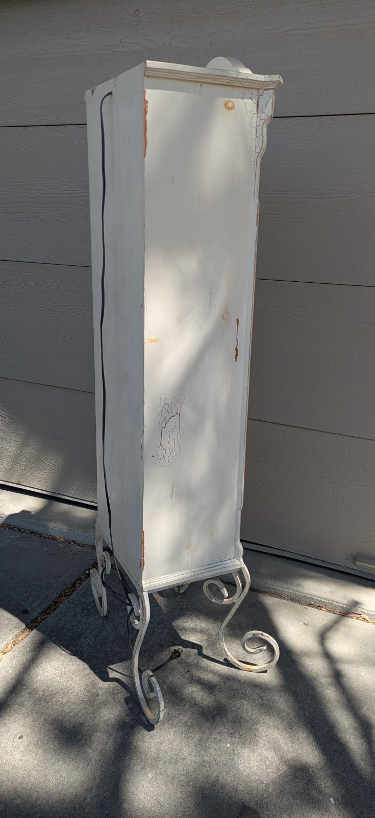 Vintage Shabby Chic French Country Cottage White Curio Display Cabinet Iron Legs