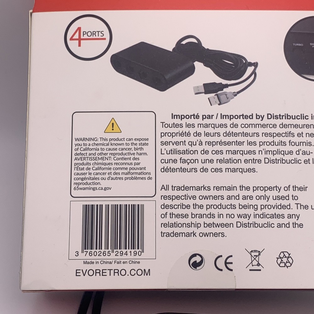 EVORETRO 4 Port Adapter for Gamecube Controller Wii U, Switch, and PC USB