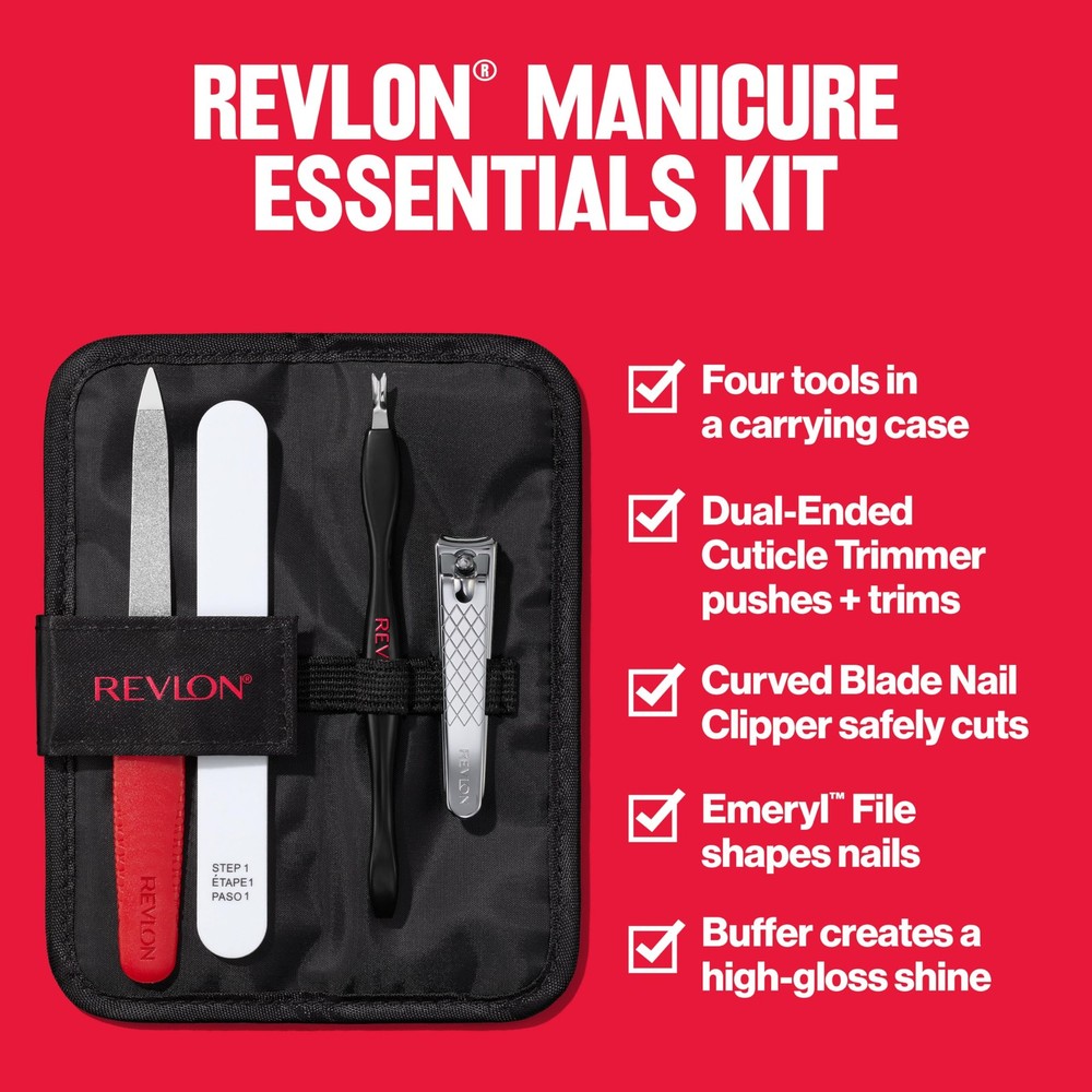 Revlon Manicure Essentials Kit Nail File Cuticle Trimmer Clipper Buffer Set