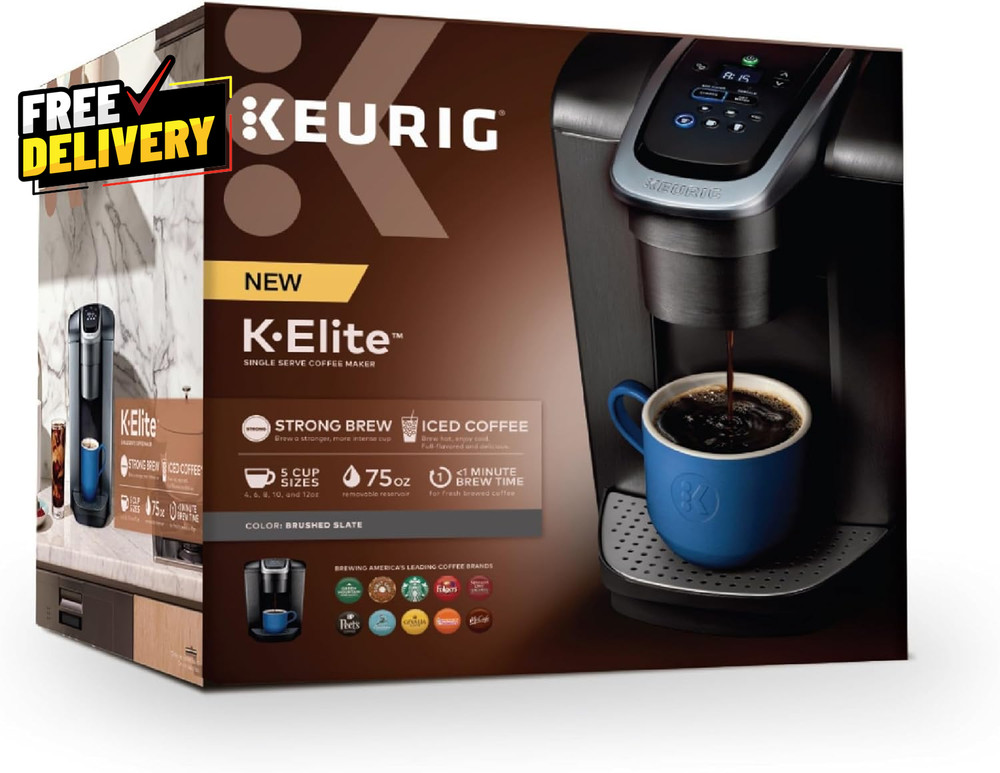 K-Elite Single Serve K-Cup Coffee Maker Strength Temp Control 8-12oz Slate