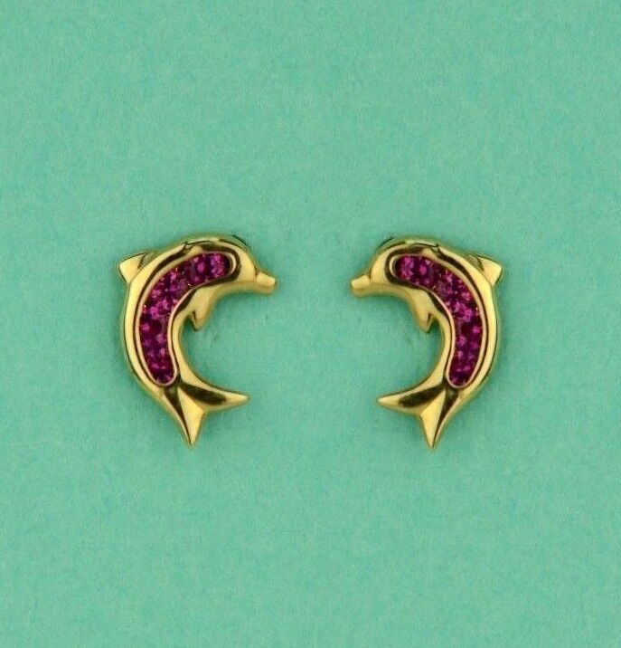 14k Yellow Gold CZ Dolphin Stud Earring