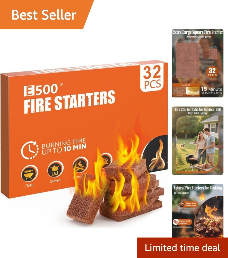 Natural Fire Starters - 32 Extra-Large Pine Cubes for Reliable Ignition