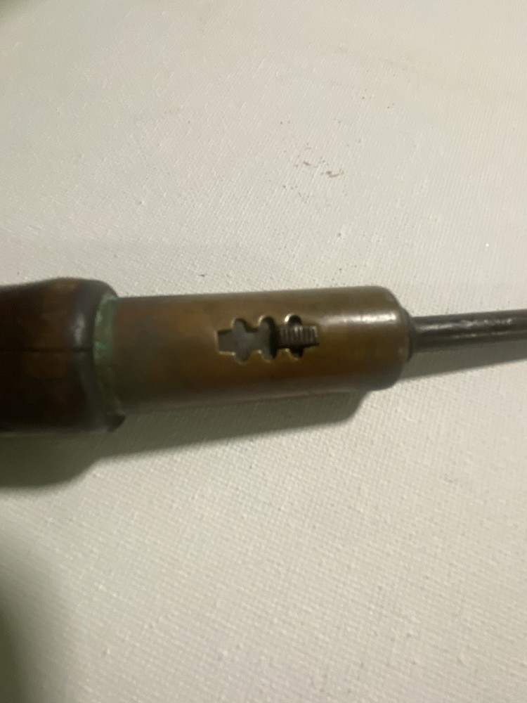 Antique Ratcheting Tool With Wood Handle