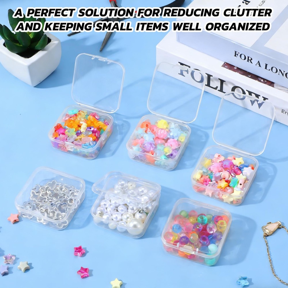 120 Pcs Clear Plastic Beads Storage Containers Box Mini Sizes Rectangular Box...