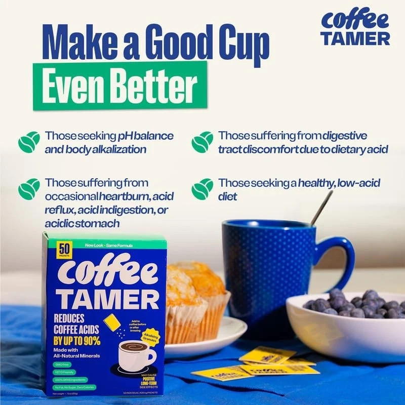 Coffee Tamer Acid Reducer – 50 Packets – Transforms Regular to Low...
