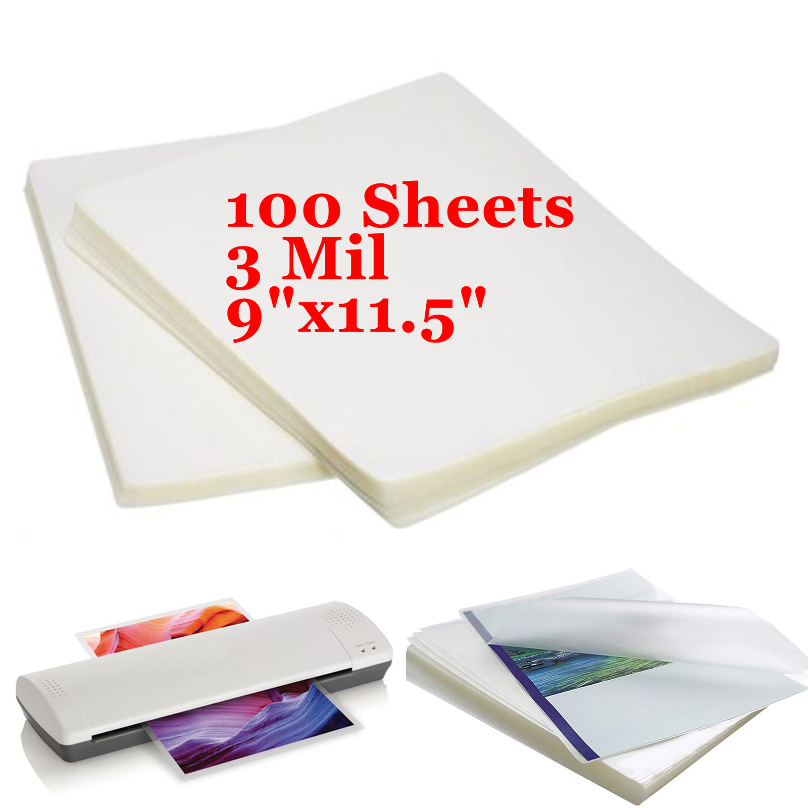 100 9"x11.5" Clear Thermal Laminating Sheets Letter Size Laminator Pouches 3 Mil