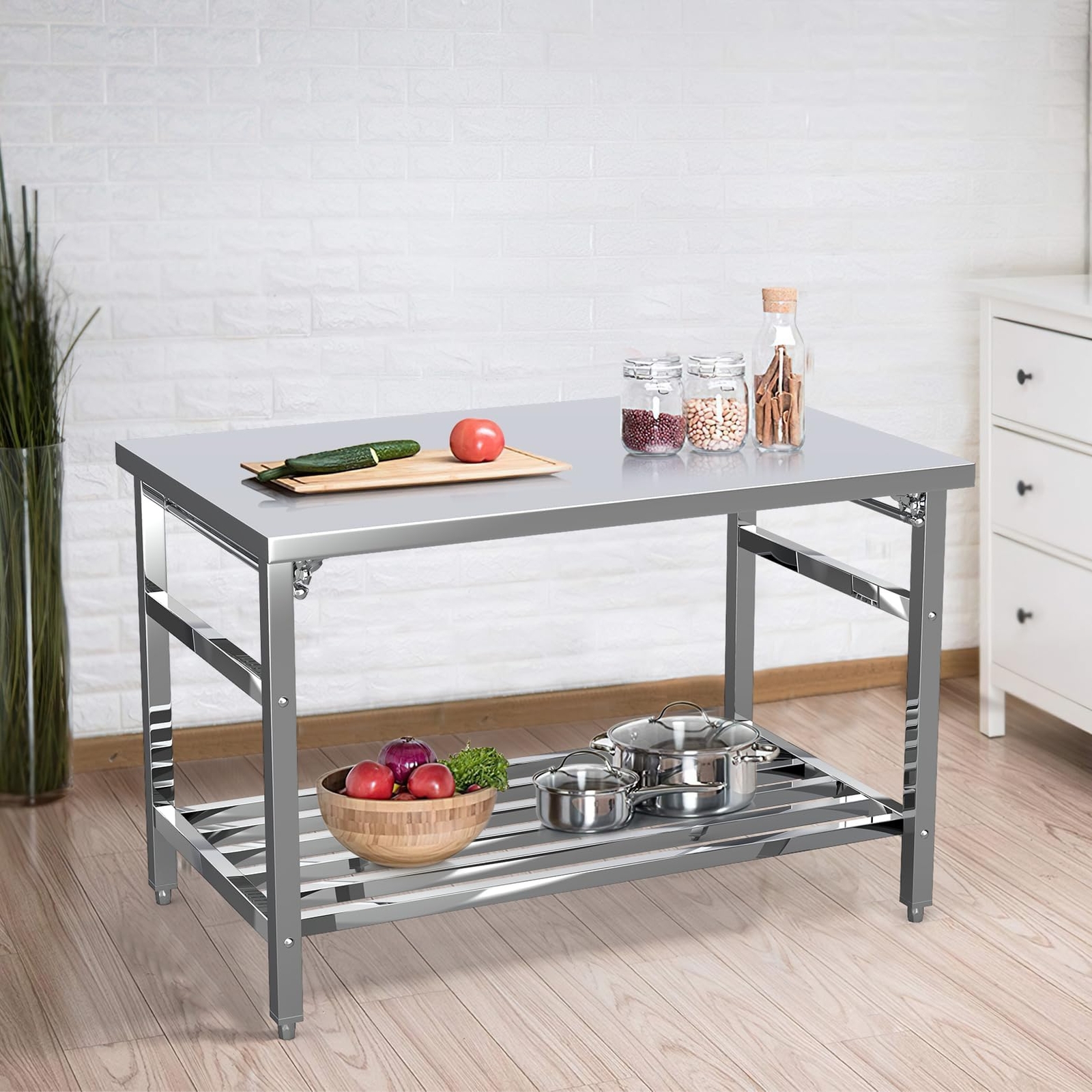 48 x 30" Stainless Steel Work Table ,Commercial Kitchen Foldable Food Prep Table