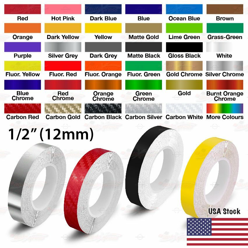 1/2" Roll Vinyl Pinstriping Pin Stripe Solid Line Car Tape Decal Stickers 12mm
