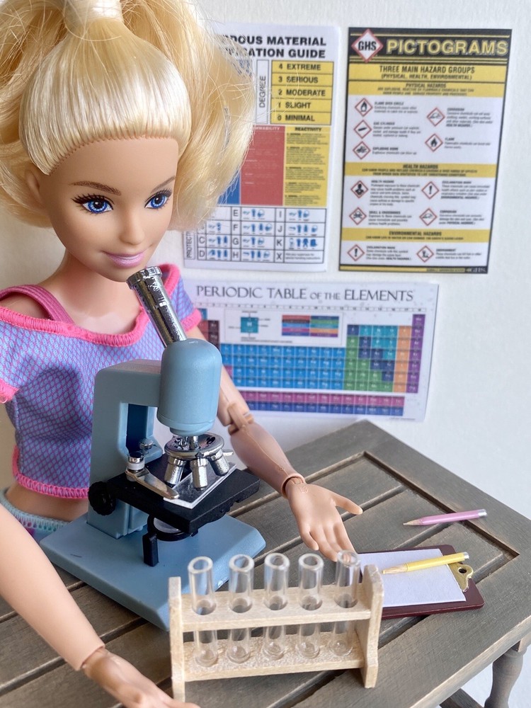5 pcs Miniature dollhouse microscope science lab test tube rack posters school