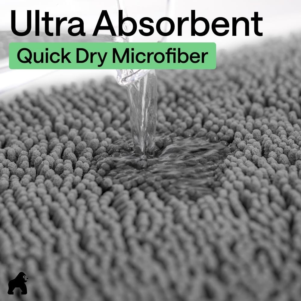 Fluffy Chenille Bath Mat 24 Inch Grey Quick Drying Indoor Bathroom Accessory