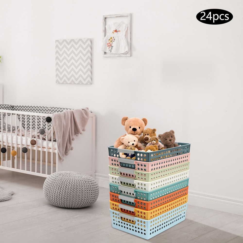 24 Pack Colorful Mesh Classroom Baskets, Stackable Storage Bin, Book Basket