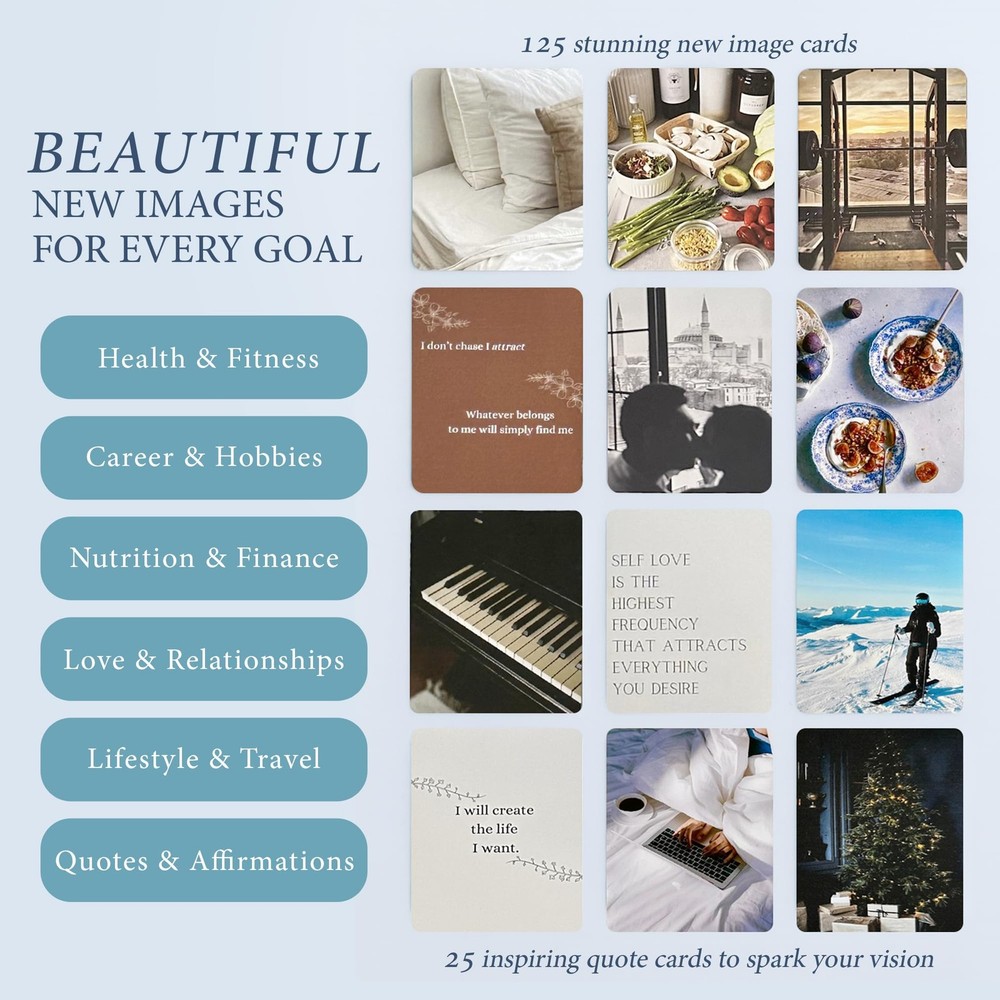 Vision Board Kit - 150 Image & Affirmation Cards, Foldable 20x14 Board - Goal
