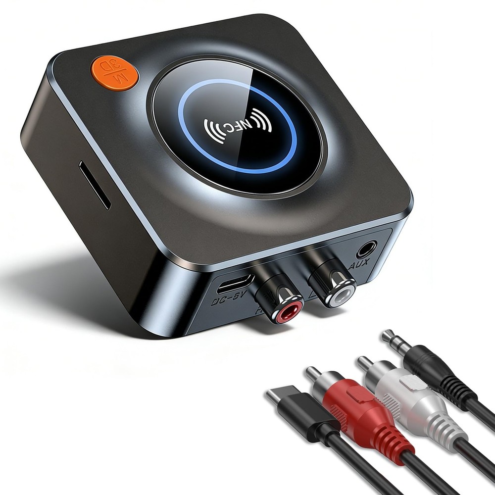 Bluetooth Receiver for Home Stereo, AUX RCA Adapter, NFC, 33ft Range