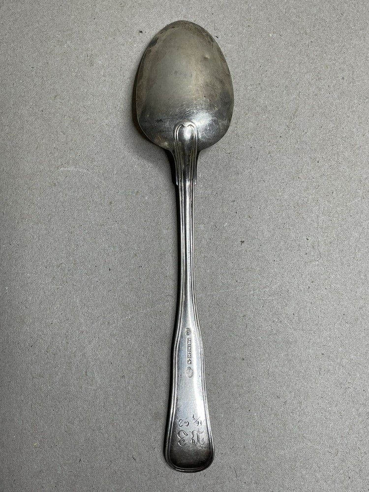 1883 Denmark Silver Serving Spoon Carl S Moinichen Monogram 4/16/1892