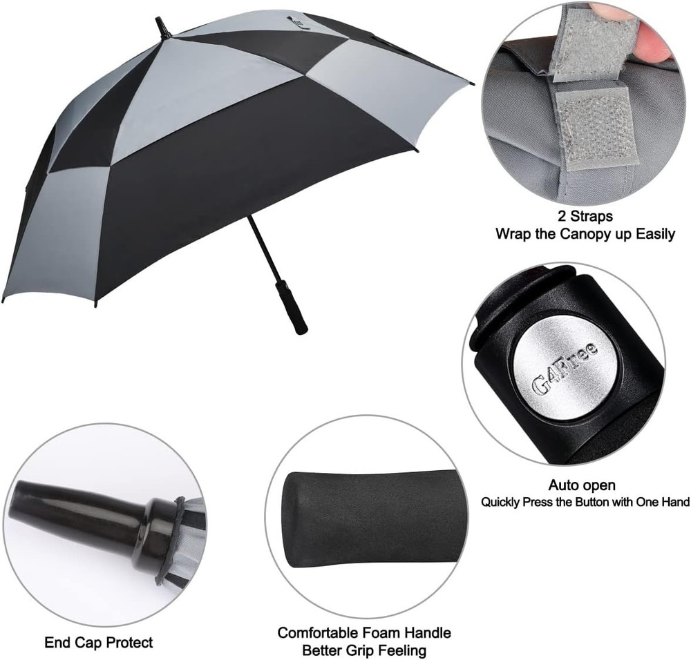Extra Large Golf Umbrella 62/68 inch Square Vented Windproof Auto Open Double...