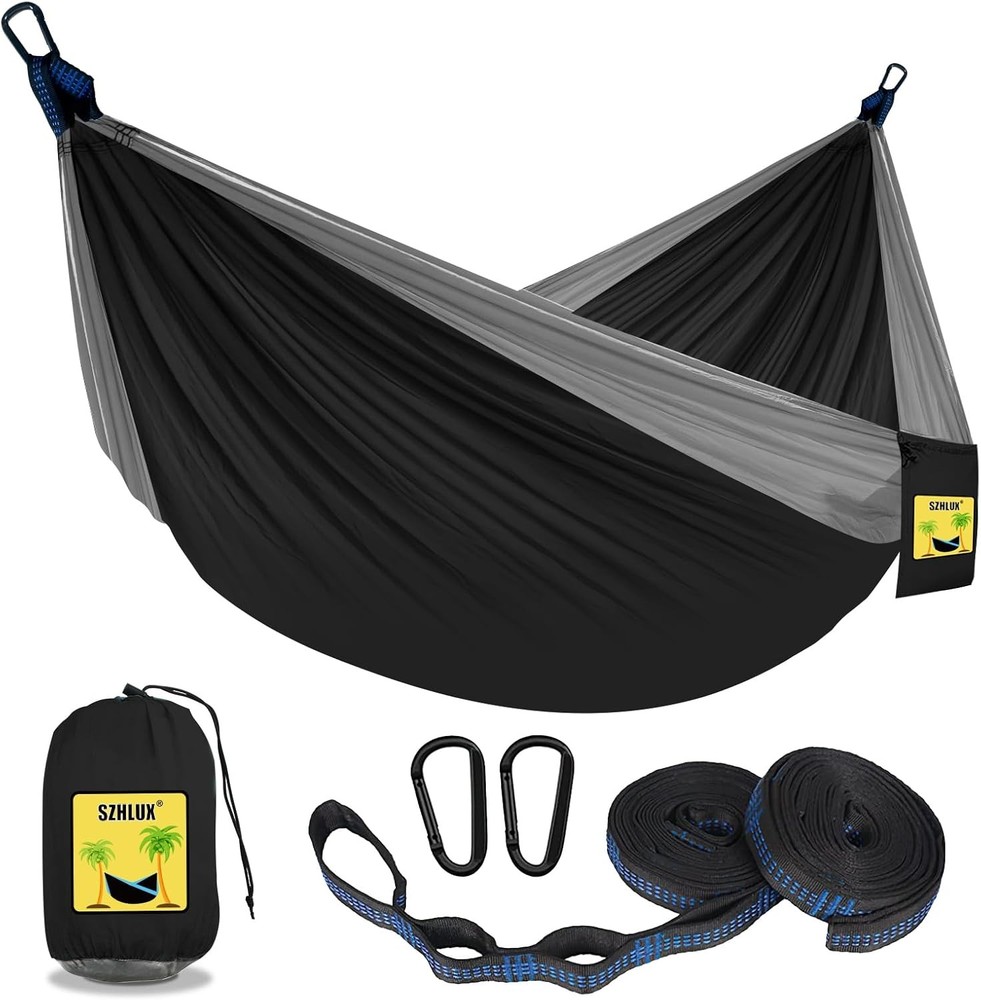 Camping Hammock Double & Single Portable Hammocks W/ 2 Tree Straps & Attached