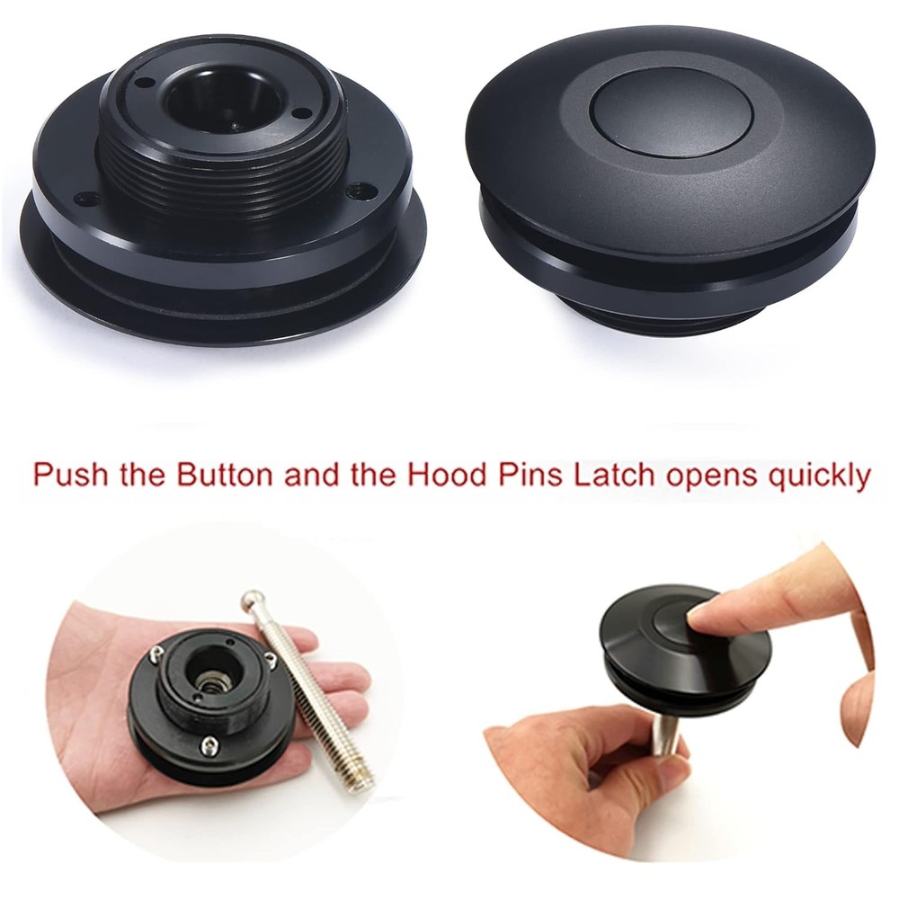 Quick Latch Hood Pins 2 Pack 2.44" Universal Push Button Quick Release Black