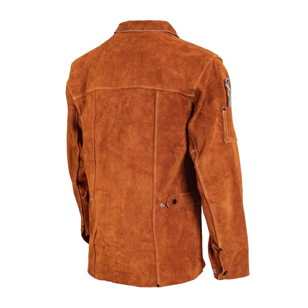 Leather Welding Work Jacket by QeeLink - Flame-Resistant Heavy Duty Split