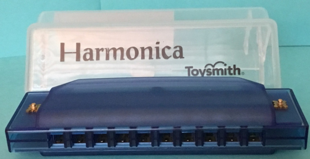 Toysmith Harmonica Translucent Blue in Clear Plastic Case