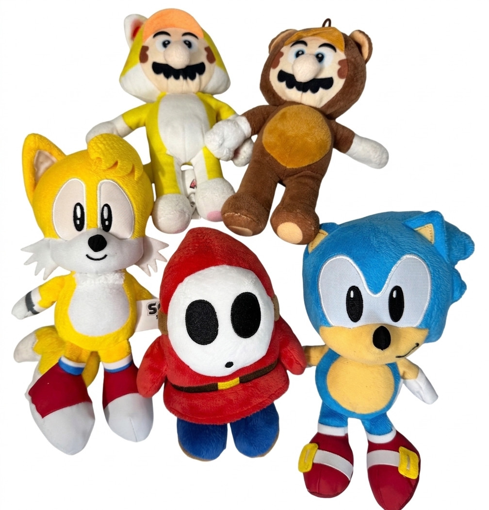 Super Mario and Sonic The Hedgehog Plush Lot of 5 Video Game Stuffed Toy Mix