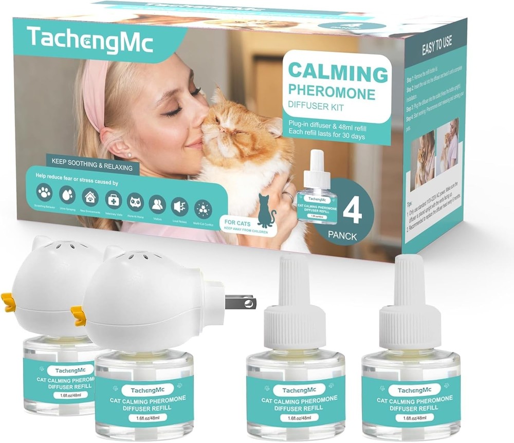 Cat Calming Diffuser, 4 Pack TachengMc,Cat Pheromones 2 Diffuser + 4 Refill 48ml