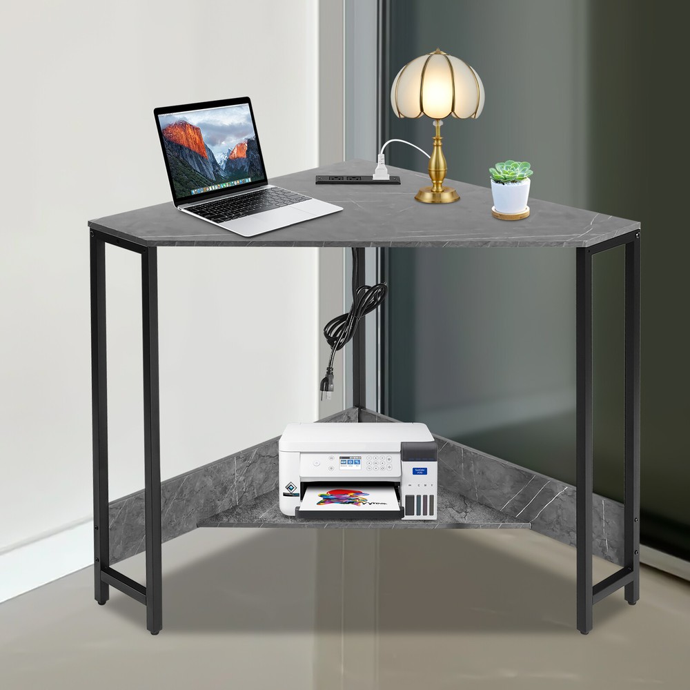Corner Desk with Outlets, Small Desk with Outlets,Free Standing Corner Table