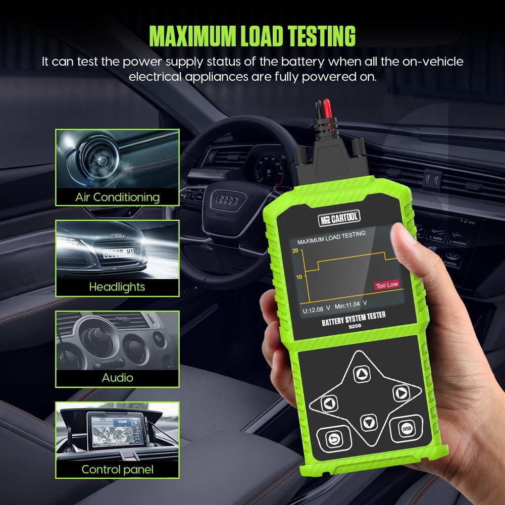 Car Battery Tester 12/24V Load Tester Charging System Analyzer Color LCD Display