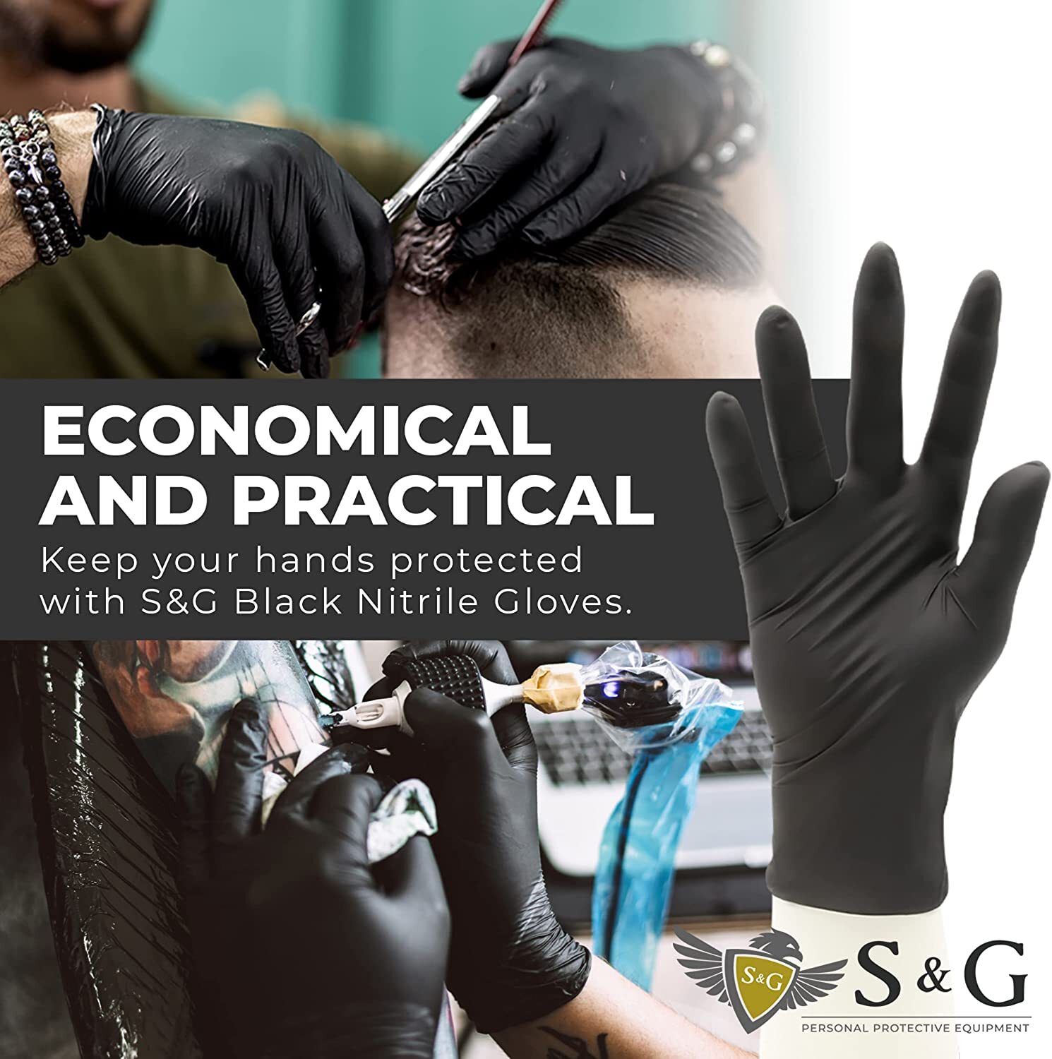 S&G Black Nitrile Gloves Latex Powder Free 3 Mil 2x100pcs 1000pcs XS/S/M/L/XL