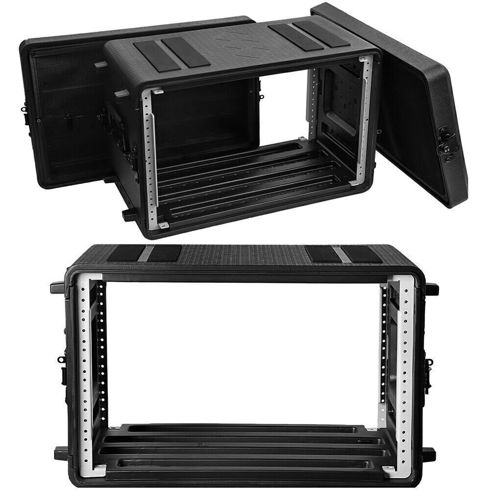 6U Rack Case 19" Rackmount Flight Cases Portable Carry w/Microphone Compartments