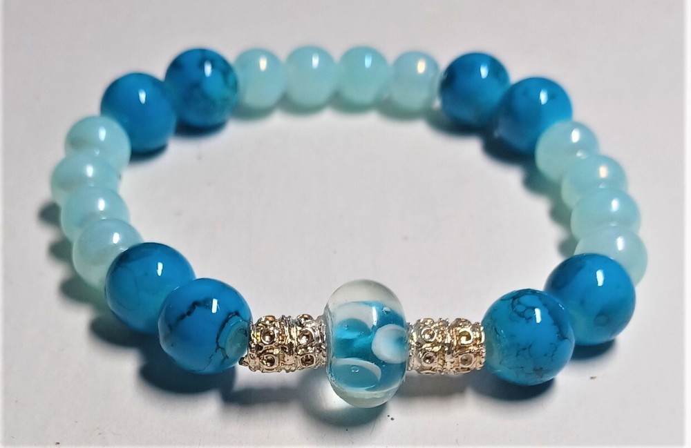 Stretchy Glass Beaded Dragonfly Charm Bracelet