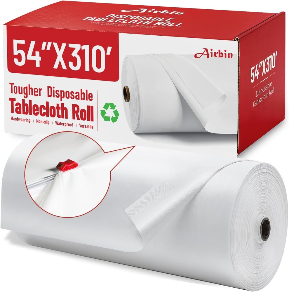 Plastic Table Cloth, 310 Ft X 54 in Disposable 3720" x 54" (Rectangular) White