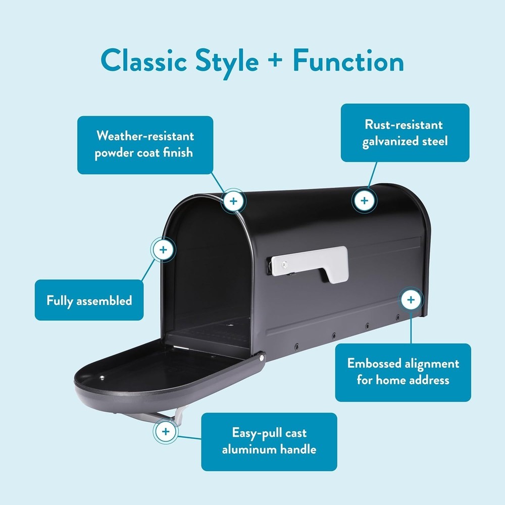 Chadwick Galvanized Steel Post Mount Mailbox, 8950B-10, Black, Medium Capacity