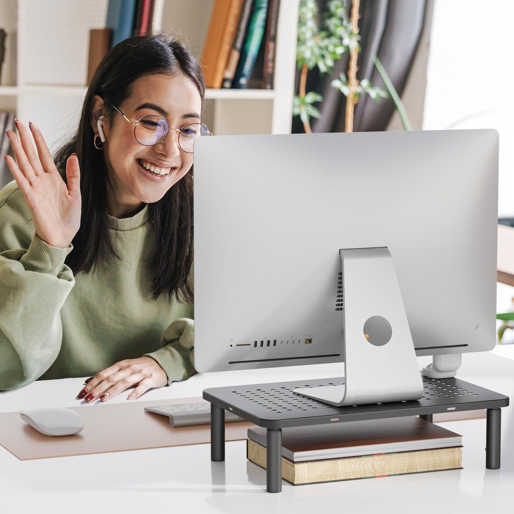 WALI Computer Monitor Stand for Desk, Adjustable Laptop Riser, Basic, Black