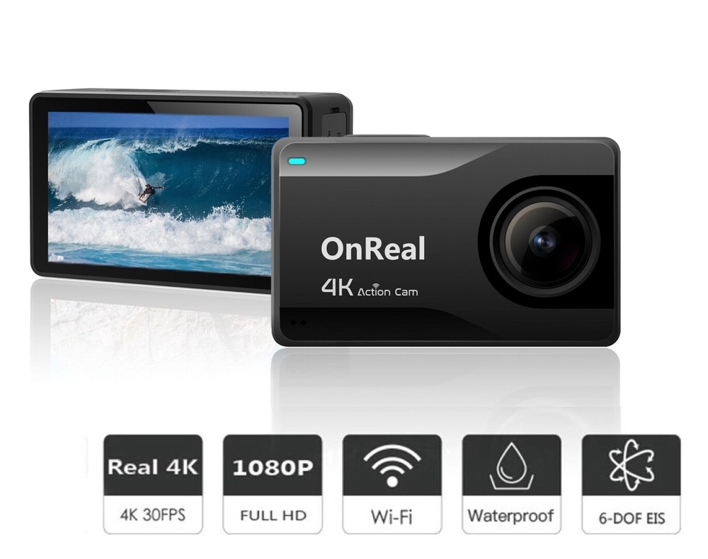 OnReal Native 4K Waterproof Action Camera w/ Image Stabilization & 2.45" LCD