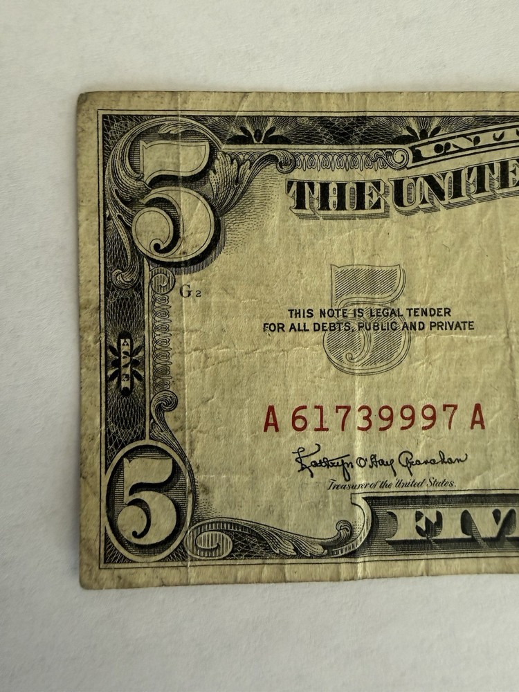 5 Dollar Red Seal US Note $5 1963 A61739997A